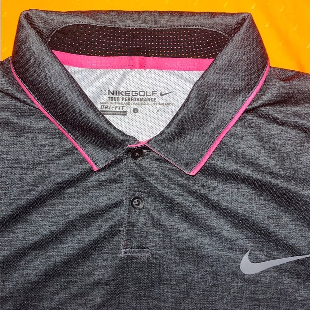 2-Nike Tour Performance Stretch Hyper Orange Gray & Pink Golf Polo shirt L Mens - Picture 2 of 7